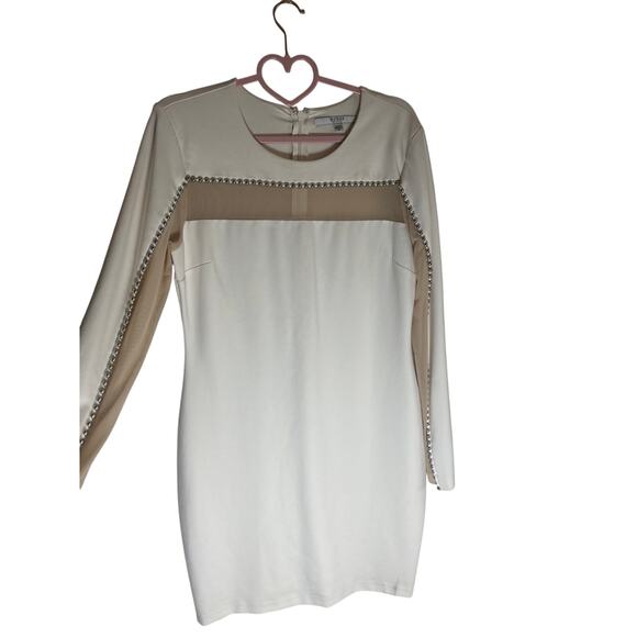GUESS Women's Colorblock Mini Dress XL Long Sleeve White Nude Mesh Panel - Picture 6 of 11